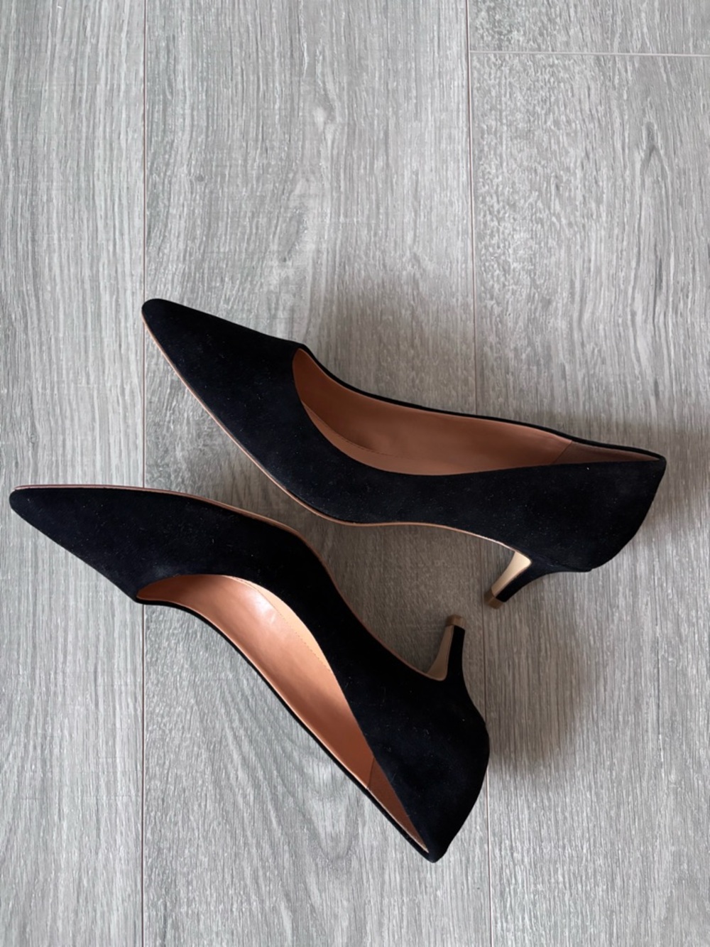 New J. Crew Factory Black Suede Pointed-Toe Kitten Heel Pumps size 8.5